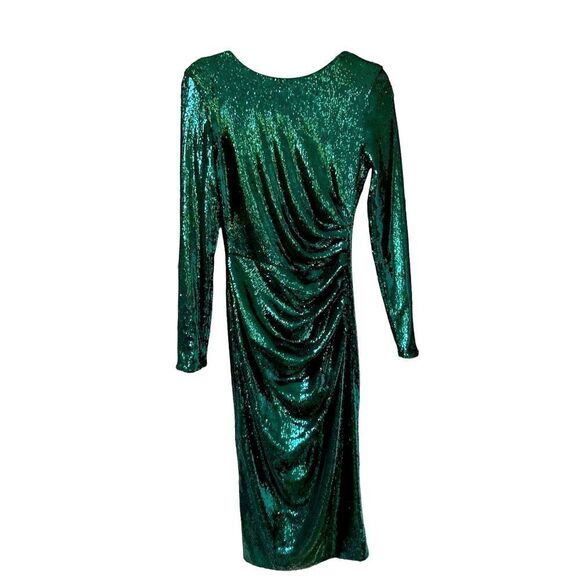 Dress The Population Emilia Sequin Long Sleeve Midi Dress Womens Green Small - Picture 3 of 11